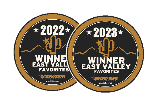 East Valley Favorites 2022 and 2023 Winner badges for Casa de Baca Studios, Florence, Arizona