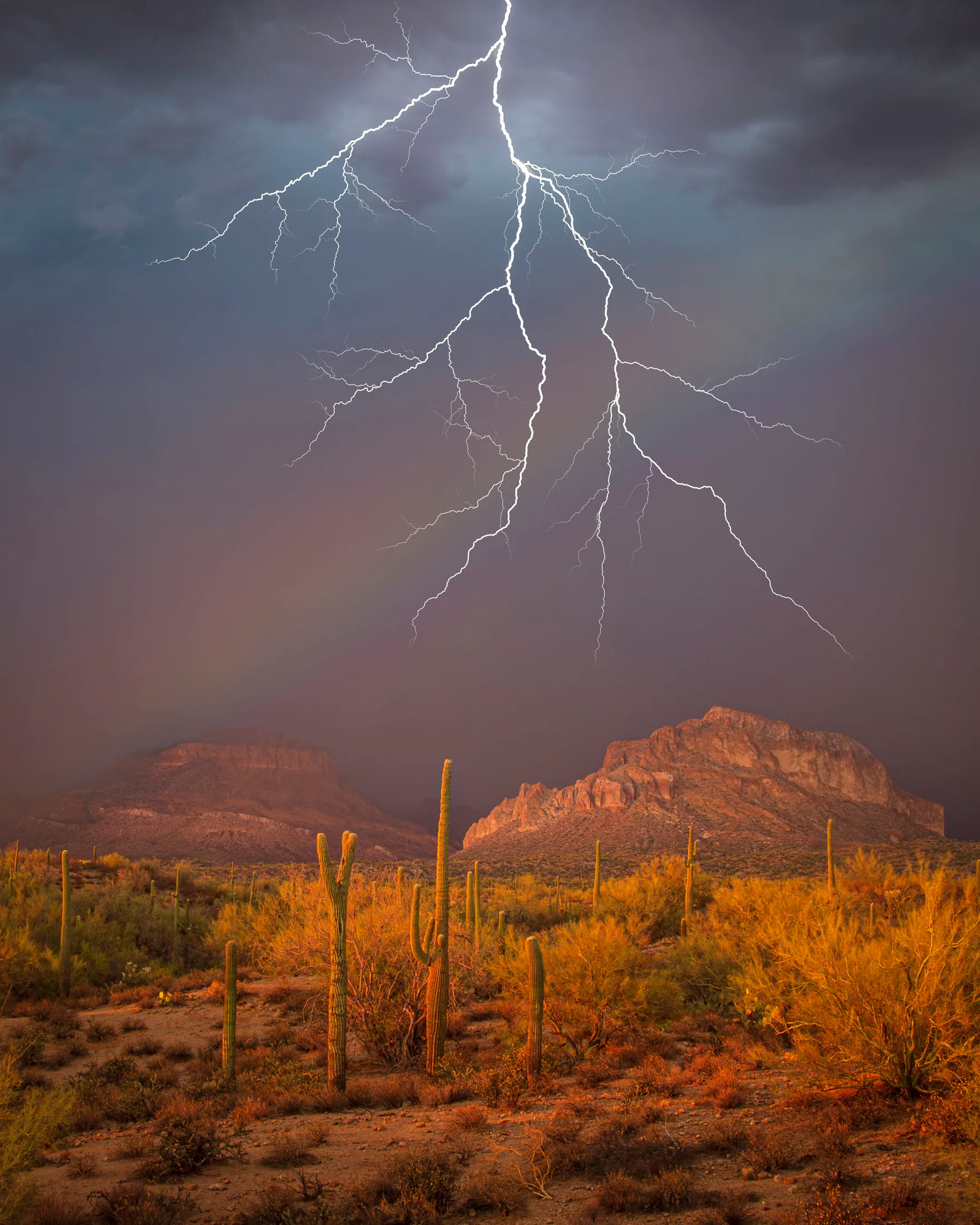 MST (22) Buttes Florence AZ Buttes Florence AZ, lightning, a fine art photograph by Michael Joseph Baca, Casa de Baca Studios, Florence, Arizona
