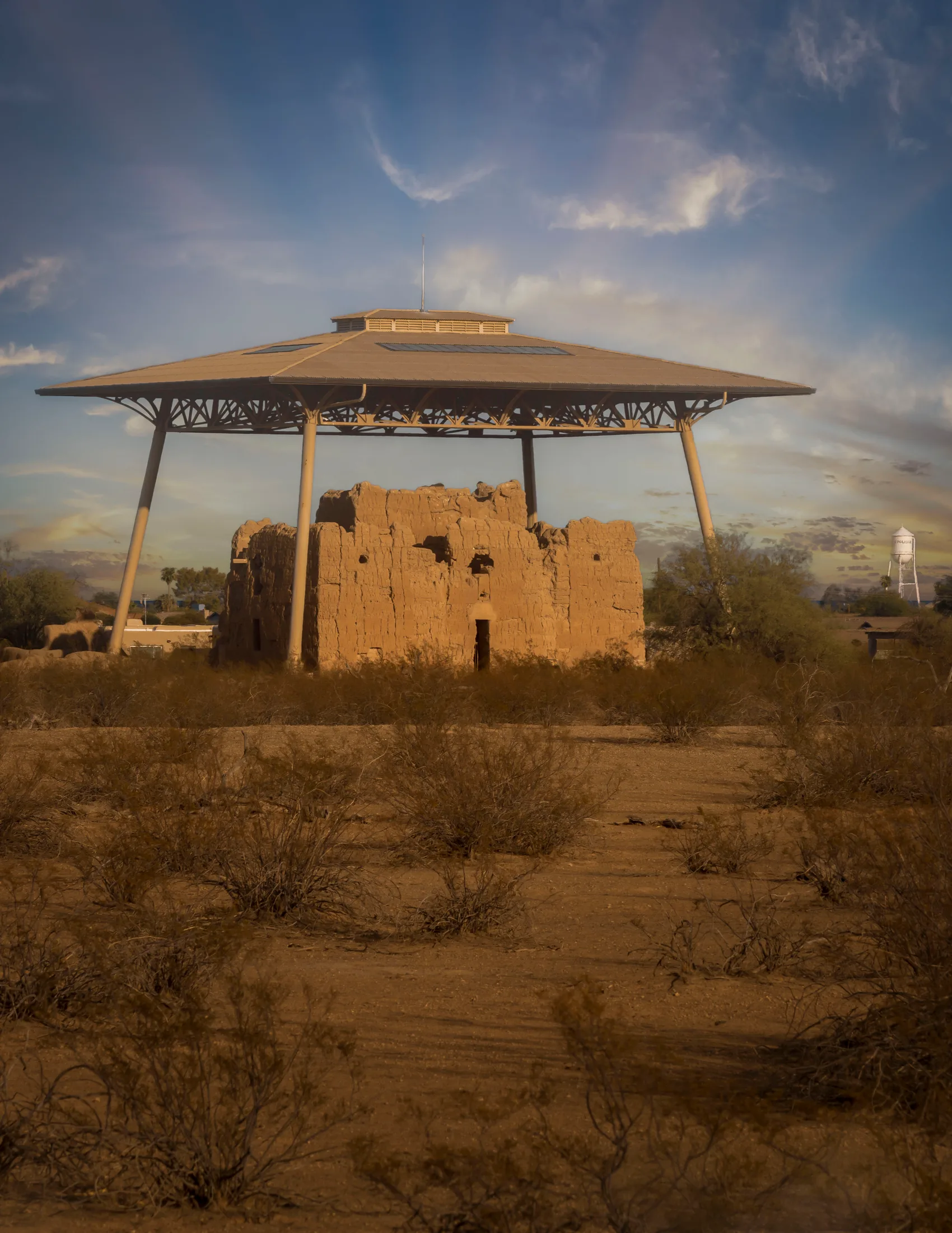 MAR (45) Casa Grande Ruins and Coolidge Water Tower Casa Grande Ruins and Coolidge Water Tower, architecture, a fine art photograph by Michael Joseph Baca