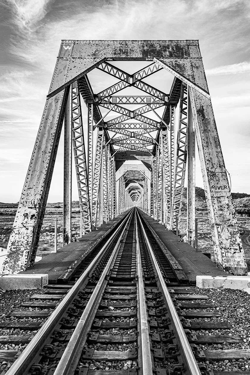 JA0001BW Coolidge Trestles Coolidge Trestles, architecture, a fine art photograph by Janell Evelyn Baca, Casa de Baca Studios, Florence, Arizona
