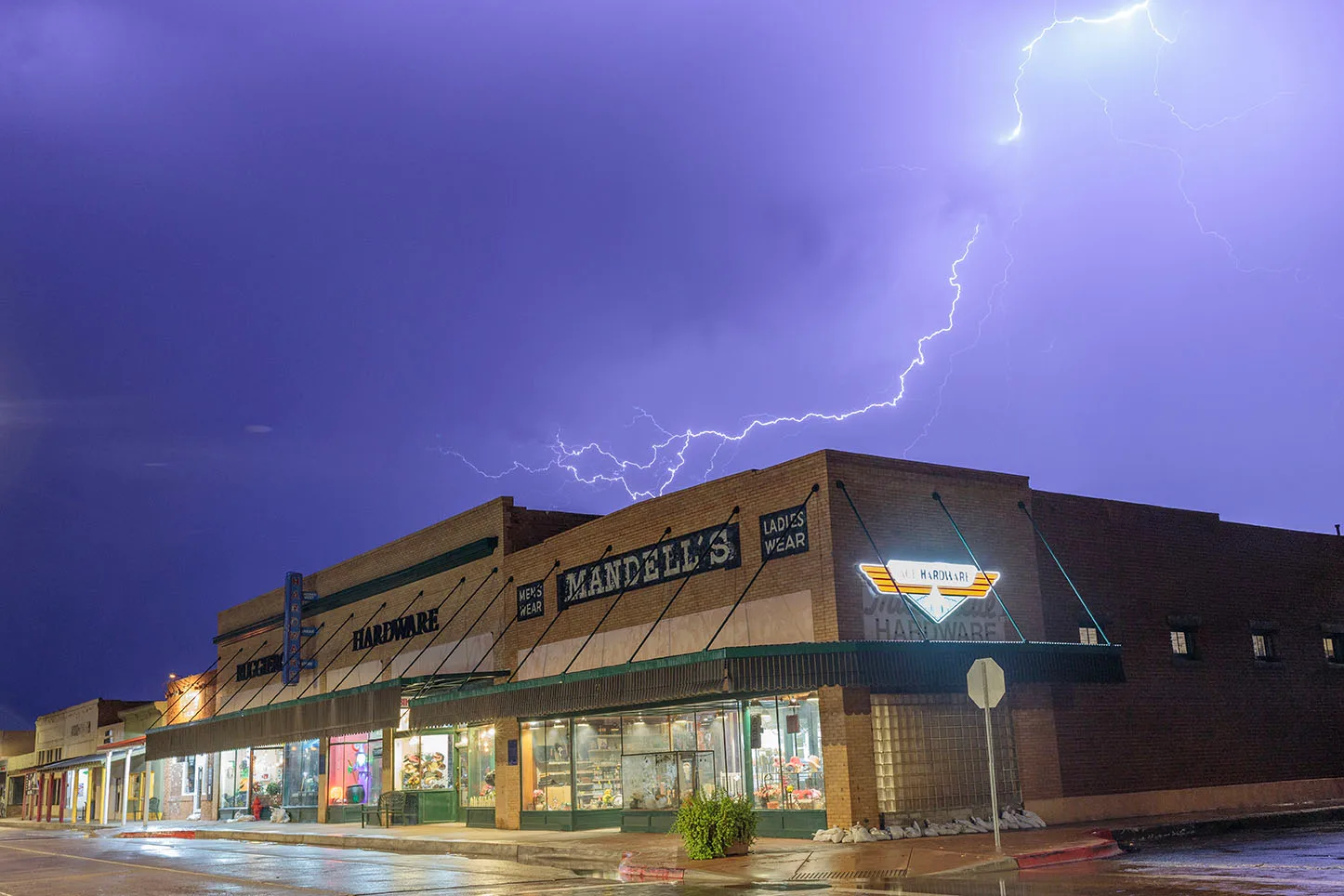 LJ053 Disconnected Monsoon on Main Florence AZ Disconnected Monsoon on Main Florence AZ, lightning, a fine art photograph by Janell Evelyn Baca