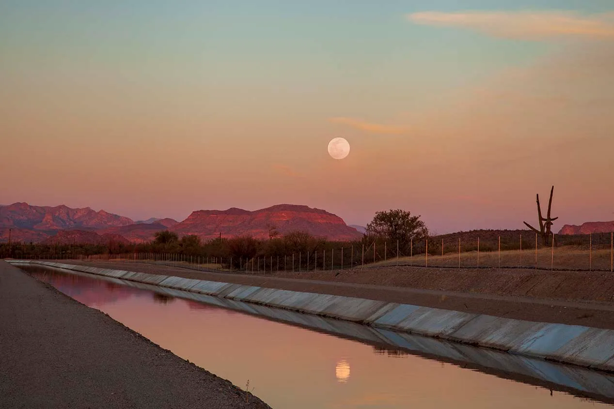 OJ001 Diversion Dam Road Florence Diversion Dam Road Florence, moon, a fine art photograph by Janell Evelyn Baca, Casa de Baca Studios, Florence, Arizona