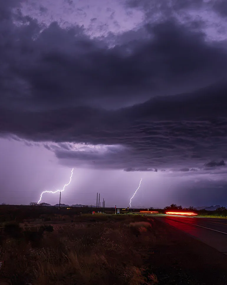 LJ044 Driving Lightning Highway 79 Florence AZ Driving Lightning Highway 79 Florence AZ, a fine art photograph by Janell Evelyn Baca