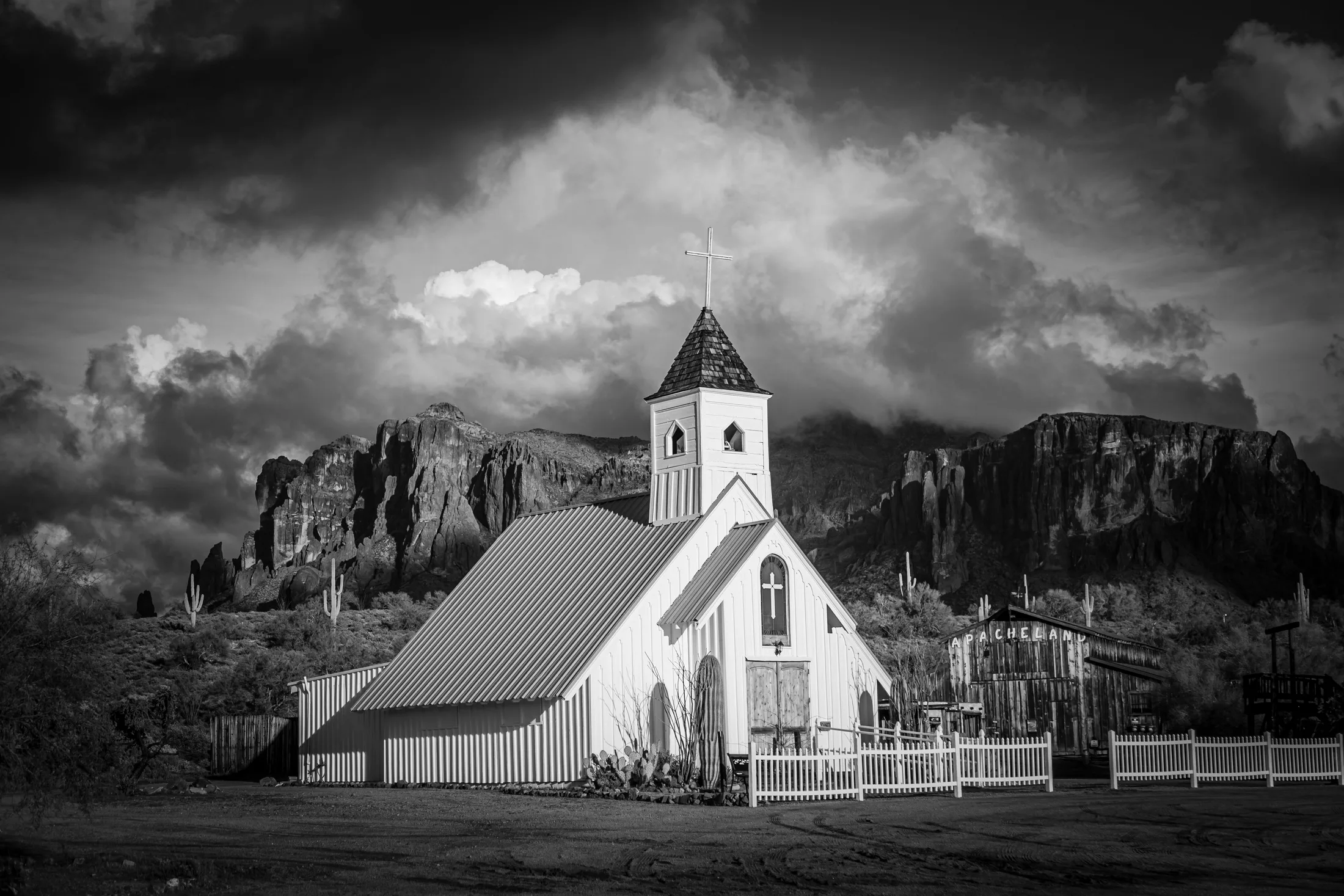 MAR (18) Elvis Chapel & Superstition Mountains Lost Dutchman Elvis Chapel & Superstition Mountains Lost Dutchman, architecture, a fine art photograph by Michael Joseph Baca