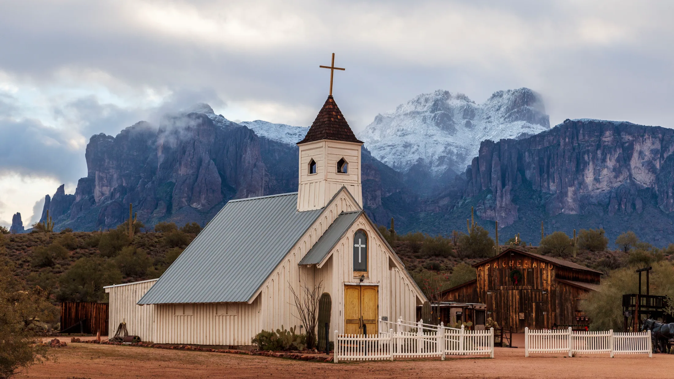 MAR (10) Elvis Chapel & Superstition Mountains Lost Dutchman Elvis Chapel & Superstition Mountains Lost Dutchman, architecture, a fine art photograph by Michael Joseph Baca