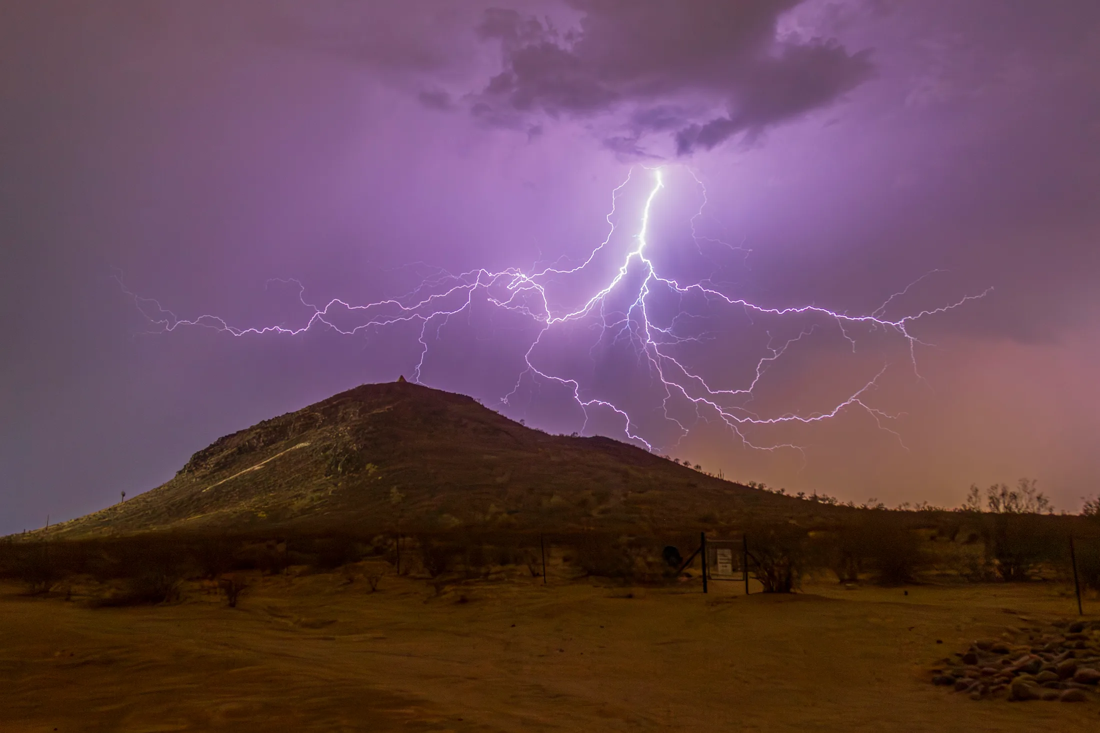 MST (50) F Mountain Lightning F Mountain Lightning, a fine art photograph by Michael Joseph Baca, Casa de Baca Studios, Florence, Arizona