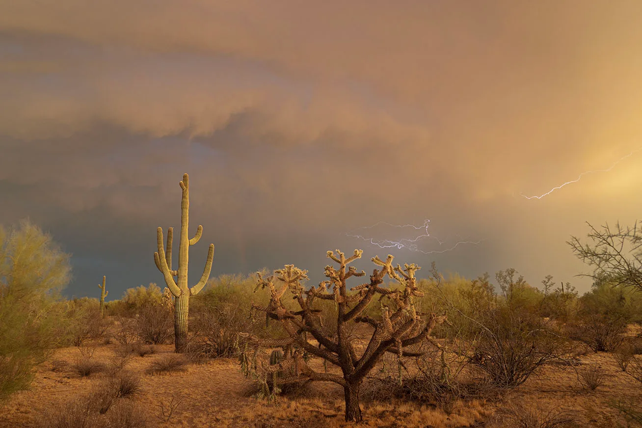 LJ038 Faded Rainbow & Lightning Highway 79 Faded Rainbow & Lightning Highway 79, a fine art photograph by Janell Evelyn Baca, Casa de Baca Studios, Florence, Arizona