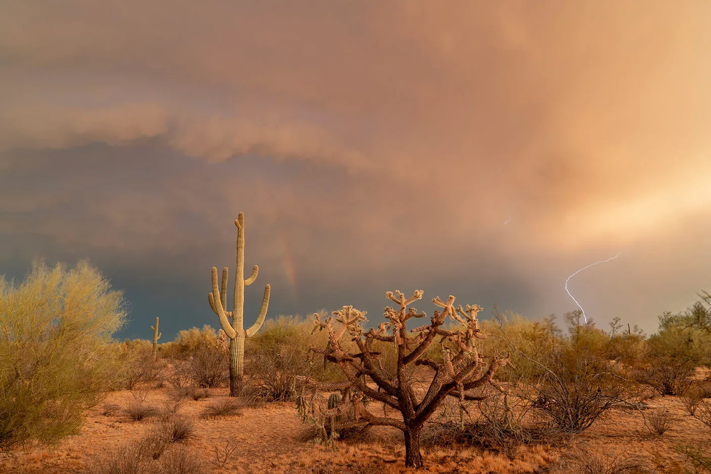 LJ039 Fading Rainbow and Lightning Highway 79 Florence AZ Fading Rainbow and Lightning Highway 79 Florence AZ, a fine art photograph by Janell Evelyn Baca