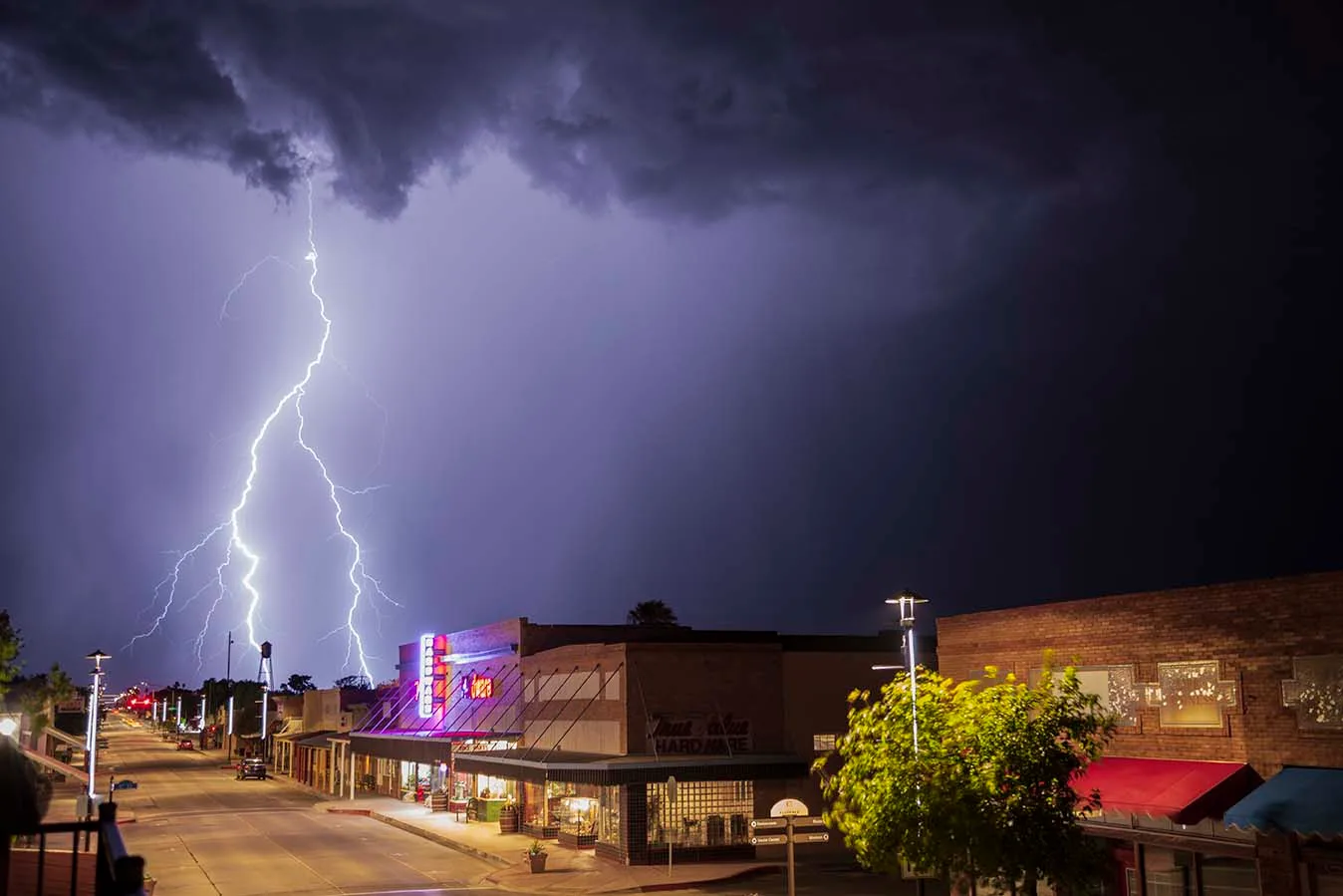 LJ005 Florence Main Street Lightning Florence Main Street Lightning, a fine art photograph by Janell Evelyn Baca, Casa de Baca Studios, Florence, Arizona