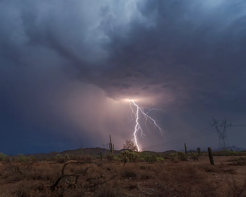 LJ034 Hwy 60 near Peralta Lightning Hwy 60 near Peralta Lightning, a fine art photograph by Janell Evelyn Baca, Casa de Baca Studios, Florence, Arizona