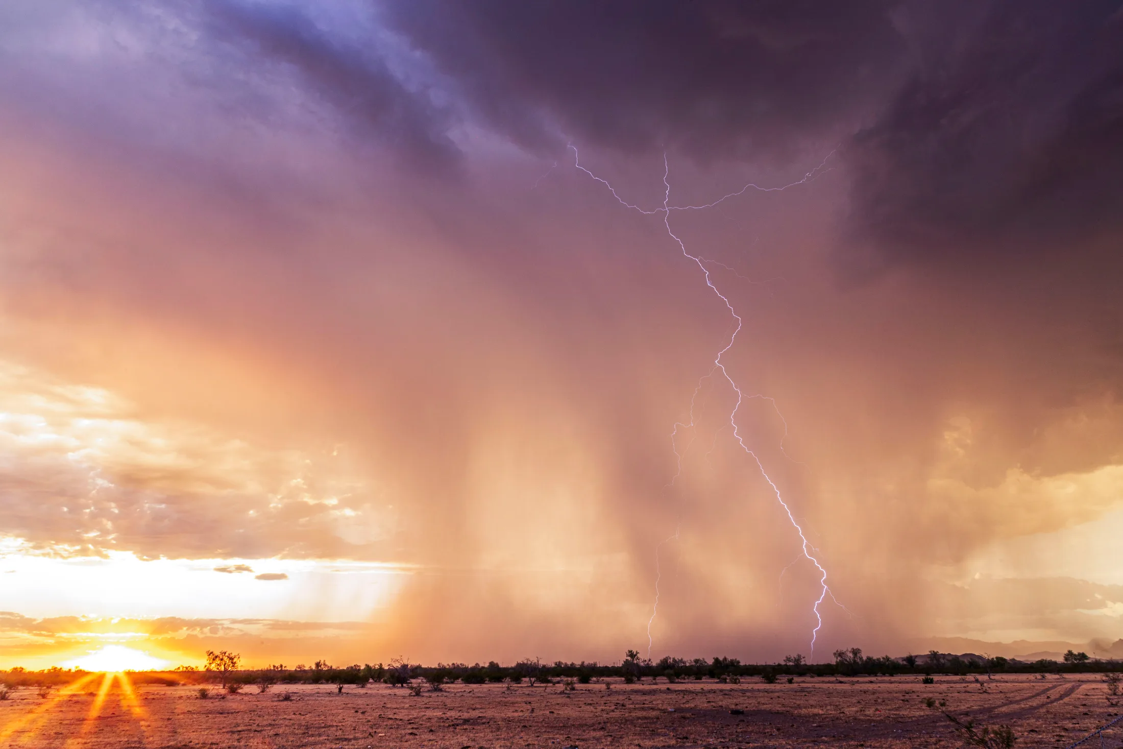 MST (59) Hwy 79 Florence AZ Hwy 79 Florence AZ, lightning, a fine art photograph by Michael Joseph Baca, Casa de Baca Studios, Florence, Arizona
