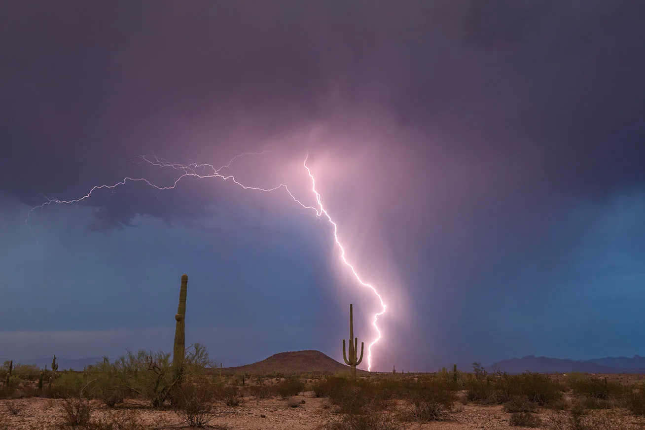 LJ052 Hwy 79 just N of Florence Hwy 79 just N of Florence, lightning, a fine art photograph by Janell Evelyn Baca, Casa de Baca Studios, Florence, Arizona