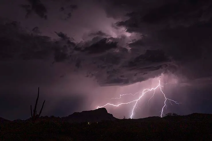 LJ017 Lightning Pushup South Butte Lightning Pushup South Butte, a fine art photograph by Janell Evelyn Baca, Casa de Baca Studios, Florence, Arizona