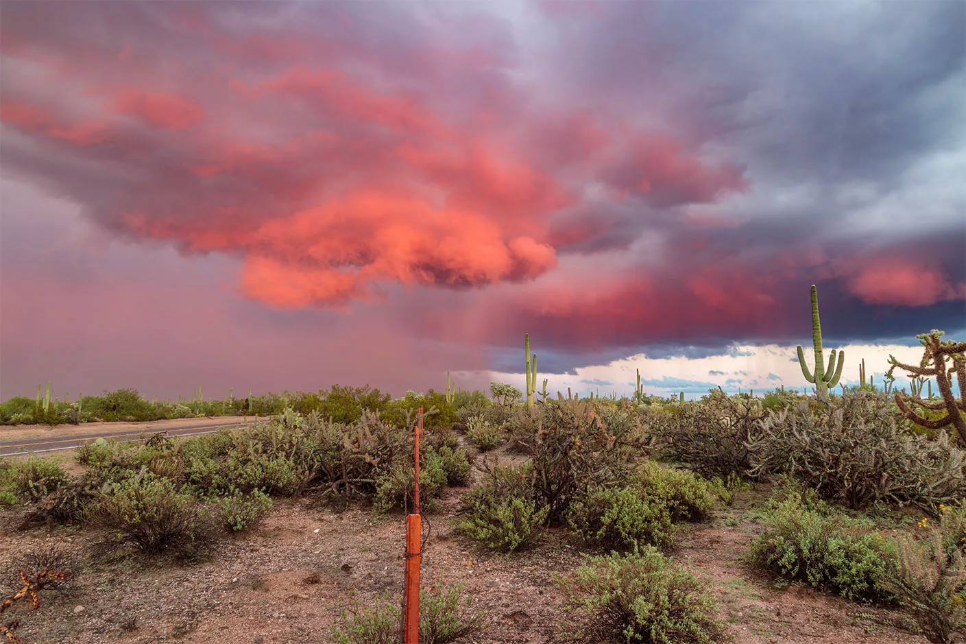 LJ060 Florence Kelvin Stormy Sunset LJ060 Florence Kelvin Stormy Sunset, lightning by Janell Evelyn Baca, Casa de Baca Studios, Florence, Arizona