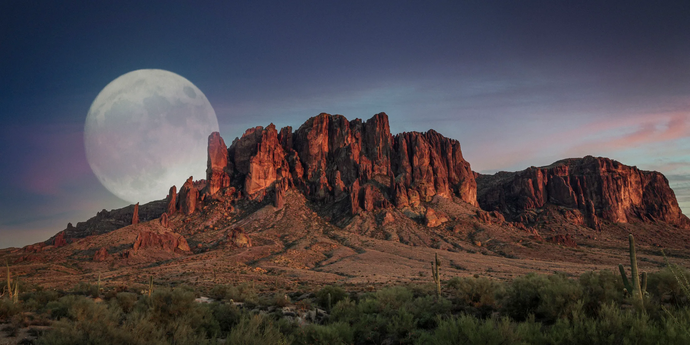 MMN (3) Lost Dutchman State Park Superstition Mountains AZ Lost Dutchman State Park Superstition Mountains AZ, moon, a fine art photograph by Michael Joseph Baca