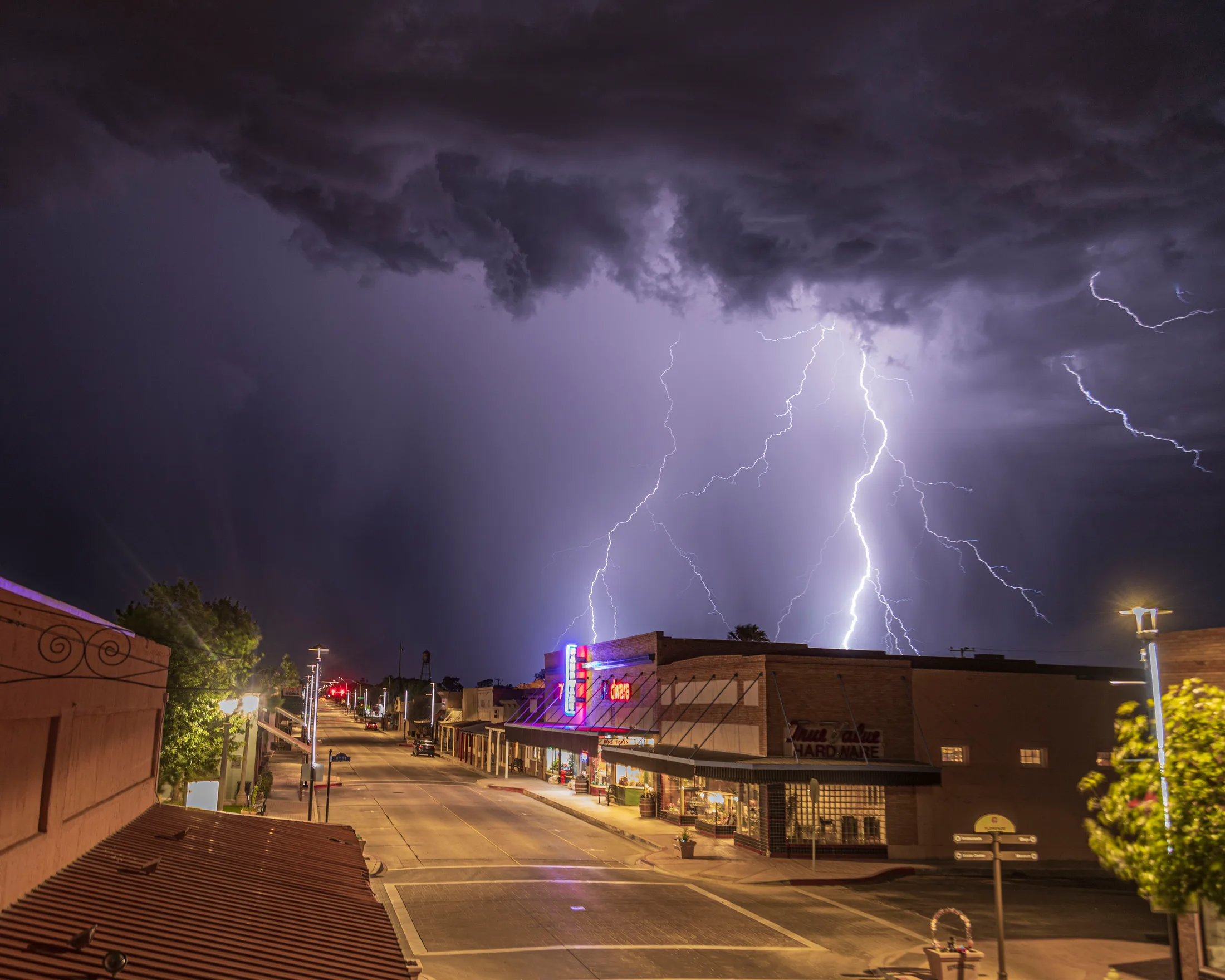 MST (27) Main Street Florence AZ Main Street Florence AZ, lightning, a fine art photograph by Michael Joseph Baca, Casa de Baca Studios, Florence, Arizona
