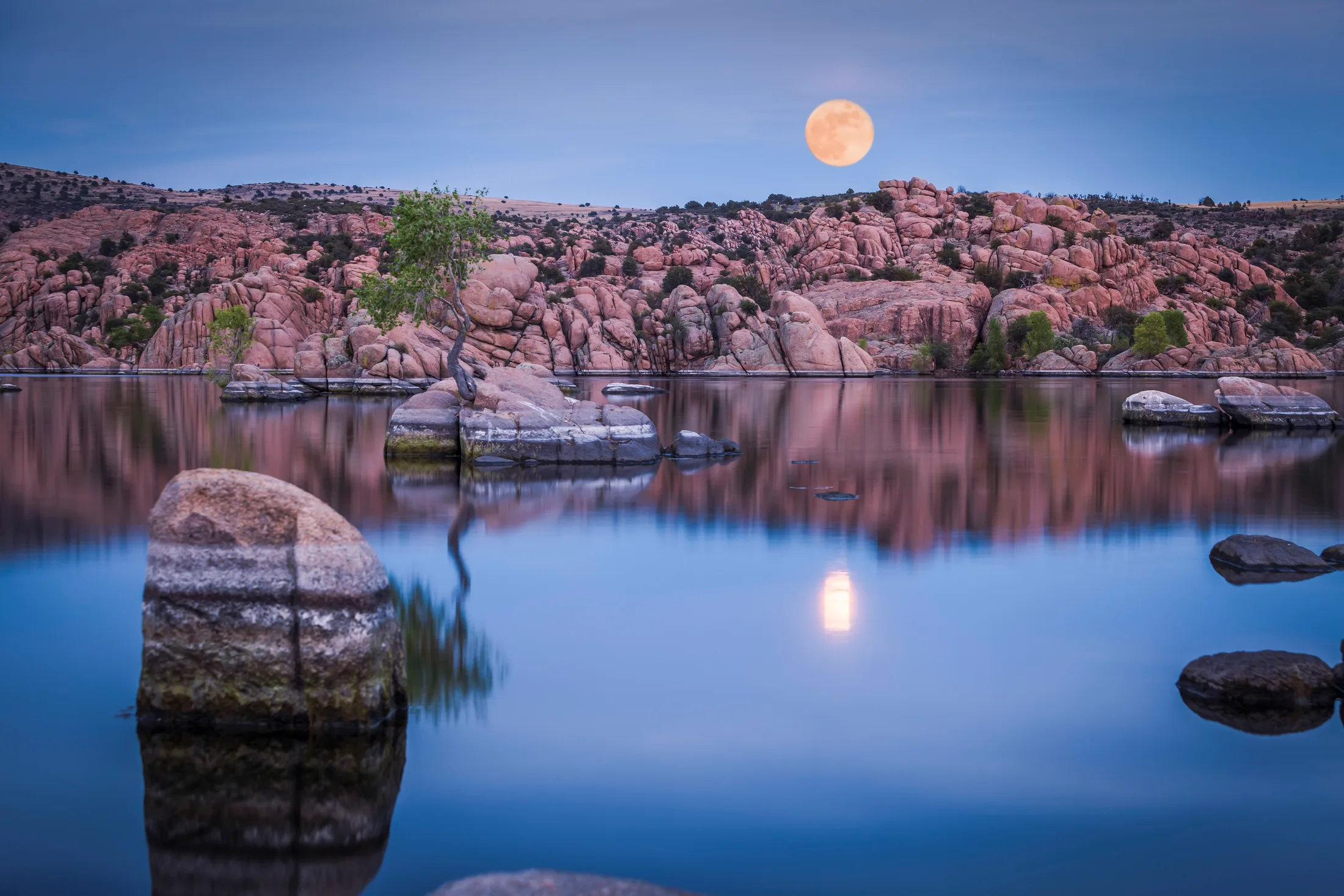 MMN (6) Moon Reflection on Watson Lake Prescott AZ Moon Reflection on Watson Lake Prescott AZ, a fine art photograph by Michael Joseph Baca