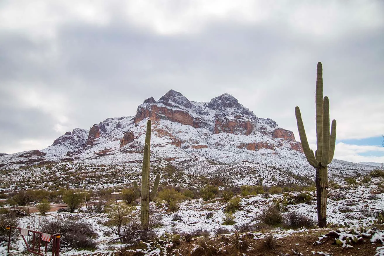 JN003 Picket Post Snow Superior AZ Picket Post Snow Superior AZ, a fine art photograph by Janell Evelyn Baca, Casa de Baca Studios, Florence, Arizona