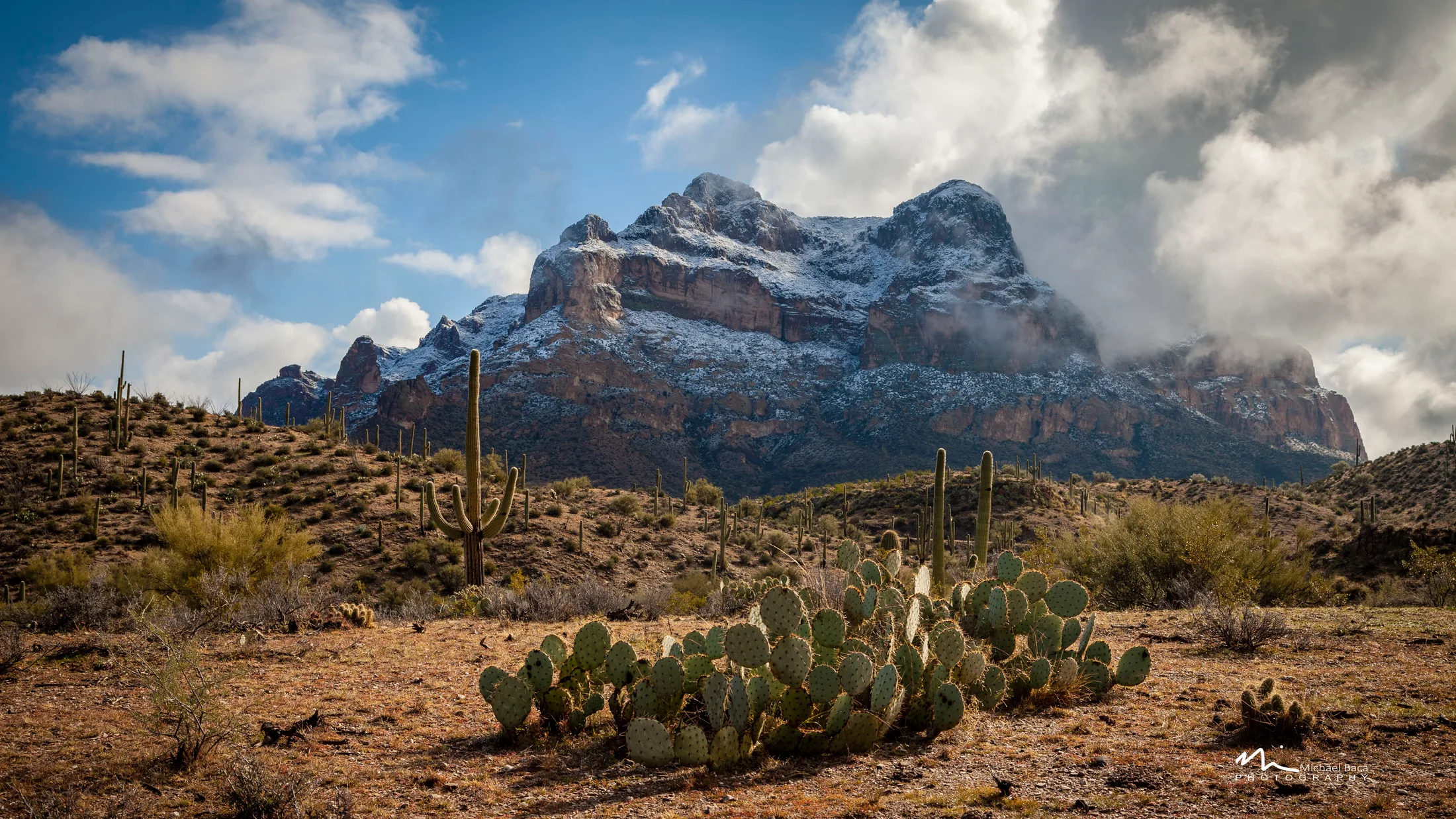 MSN (2) Picket Post Superior Arizona Picket Post Superior Arizona, snow, a fine art photograph by Michael Joseph Baca, Casa de Baca Studios, Florence, Arizona