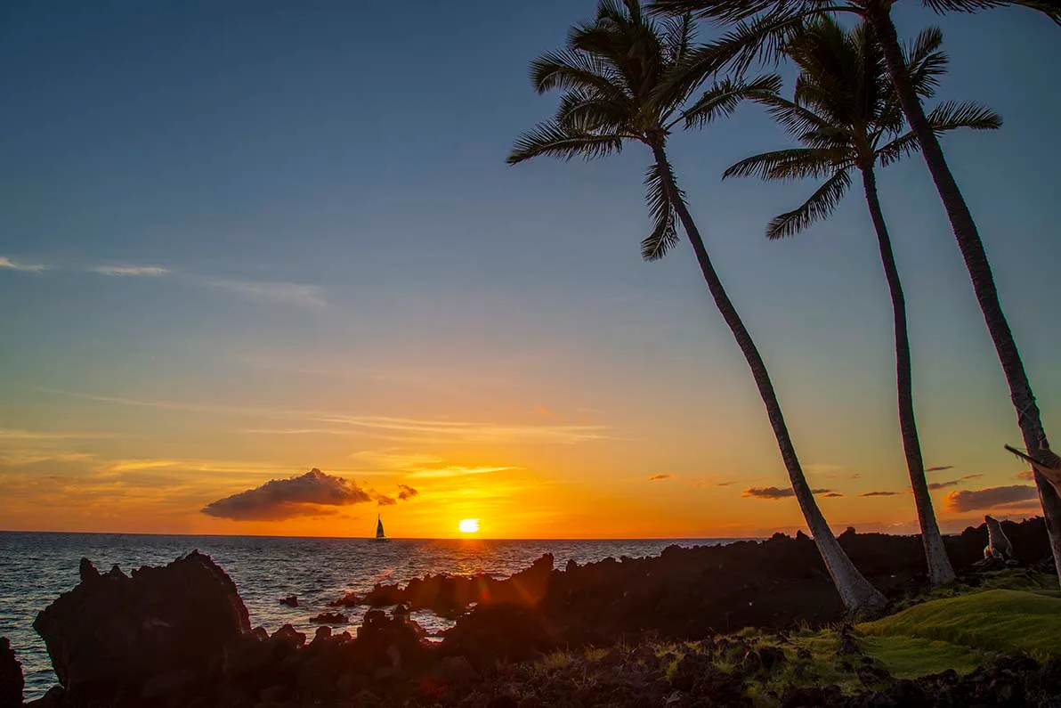 JW011 Sailboat Sunset Waikoloa Hawaii Sailboat Sunset Waikoloa Hawaii, ocean and lake and river and pier, a fine art photograph by Janell Evelyn Baca
