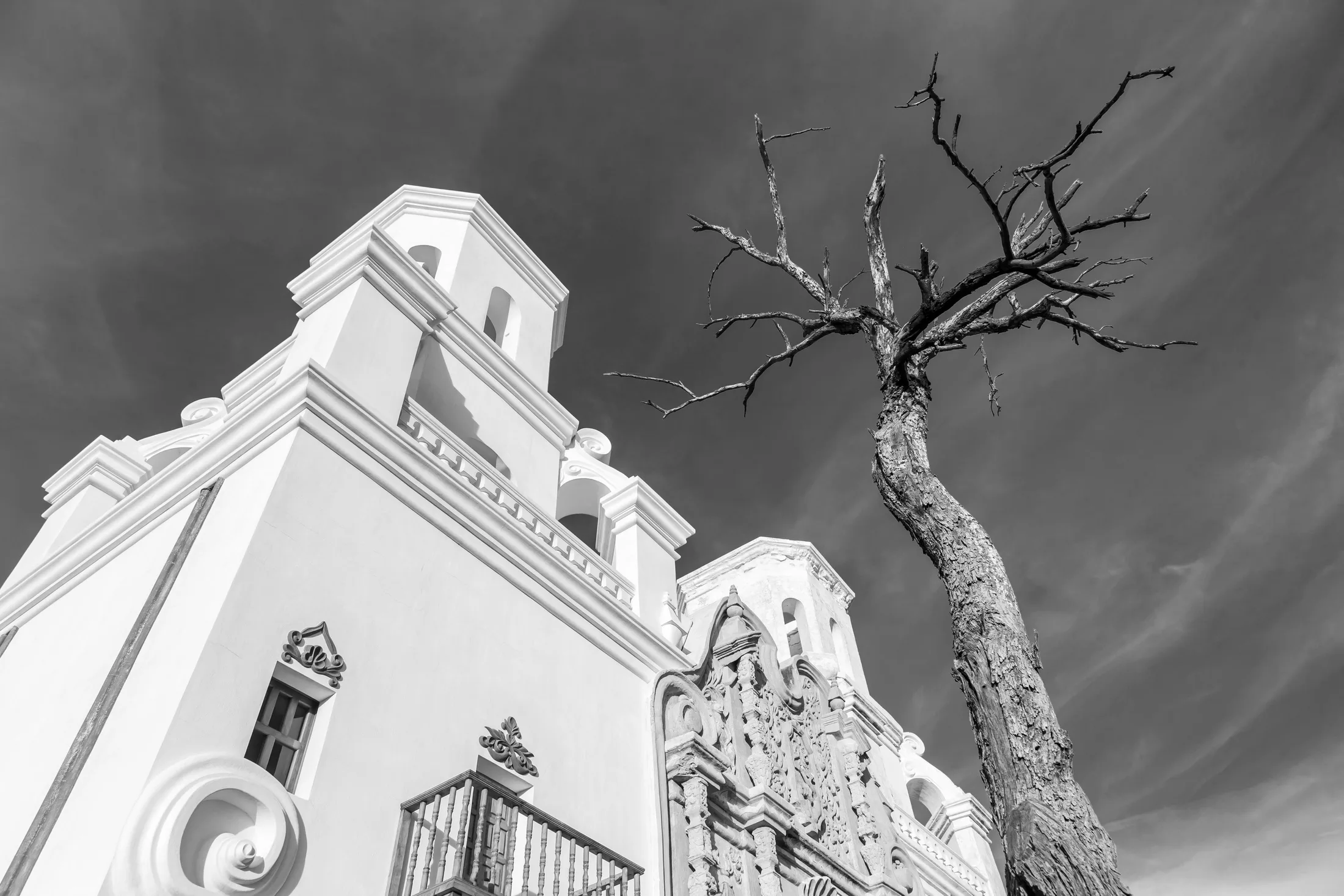 Mar (22) San Xavier del Bac Mission Tucson AZ Black & White bw San Xavier del Bac Mission Tucson AZ Black & White bw, architecture, a fine art photograph by Michael Joseph Baca