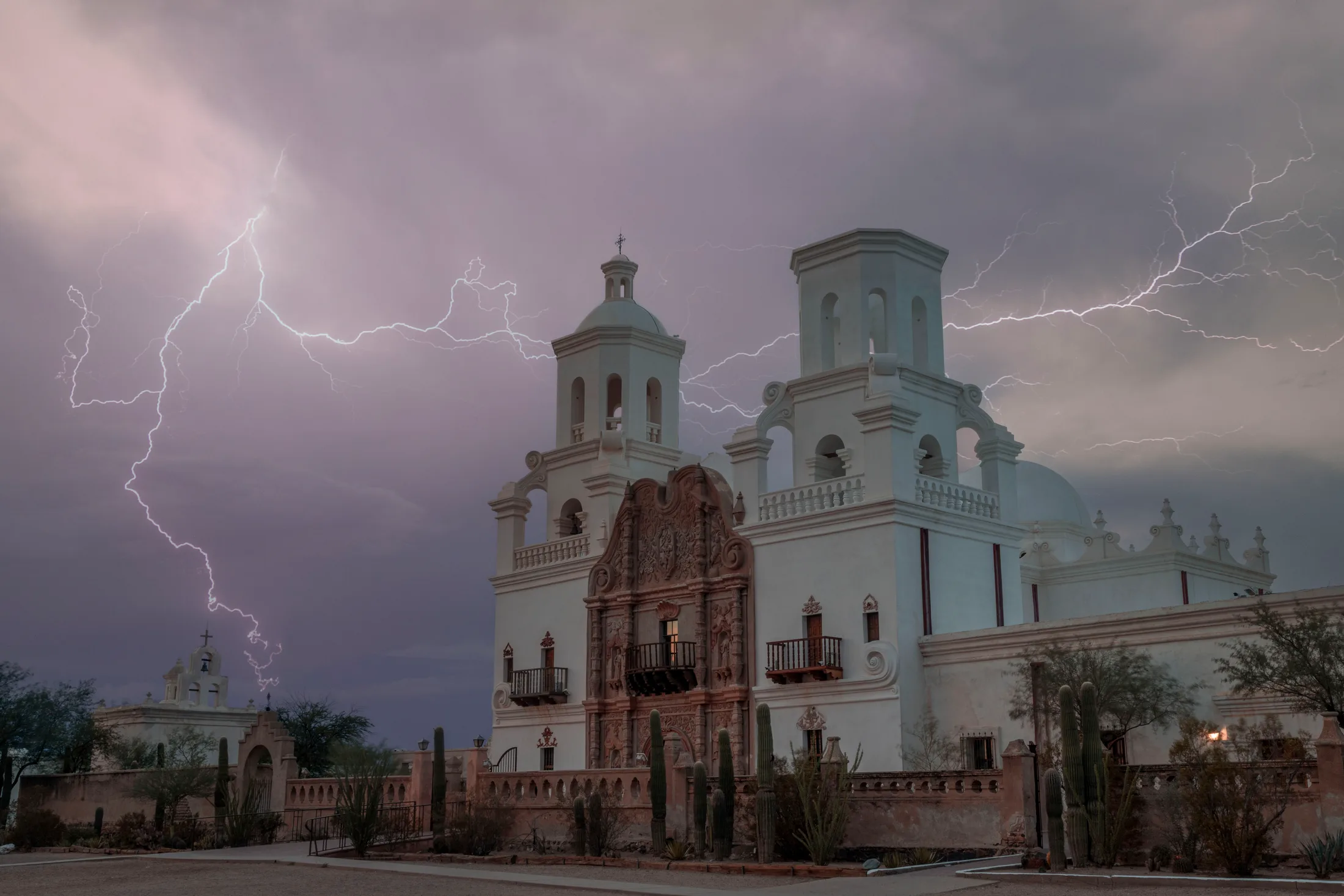 MST (53) San Xavier Lightning San Xavier Lightning, a fine art photograph by Michael Joseph Baca, Casa de Baca Studios, Florence, Arizona