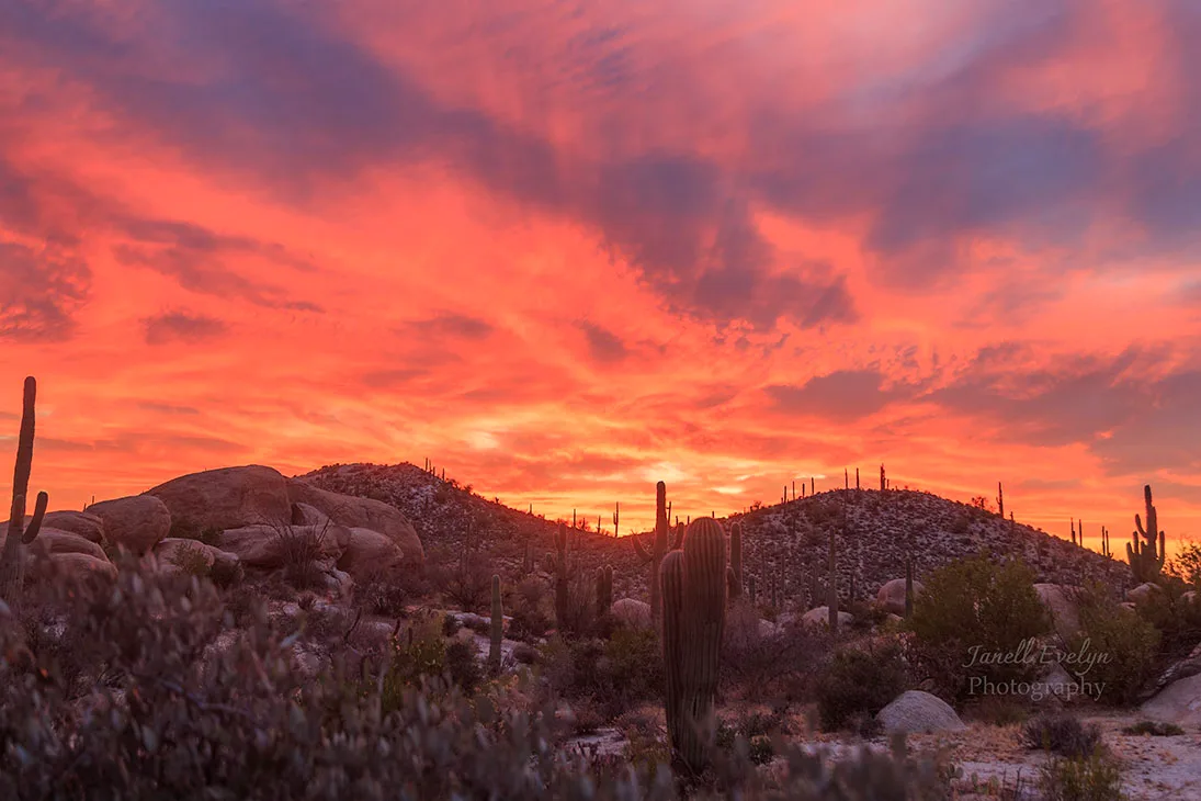 JS037 Spectacular Boulders Sunset Spectacular Boulders Sunset, a fine art photograph by Janell Evelyn Baca, Casa de Baca Studios, Florence, Arizona