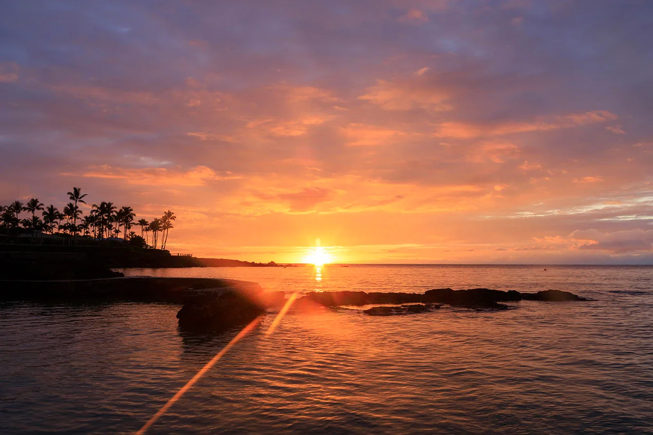 JW029 Sunset at Makaiwa Bay Sunset at Makaiwa Bay, ocean and lake and river and pier, a fine art photograph by Janell Evelyn Baca
