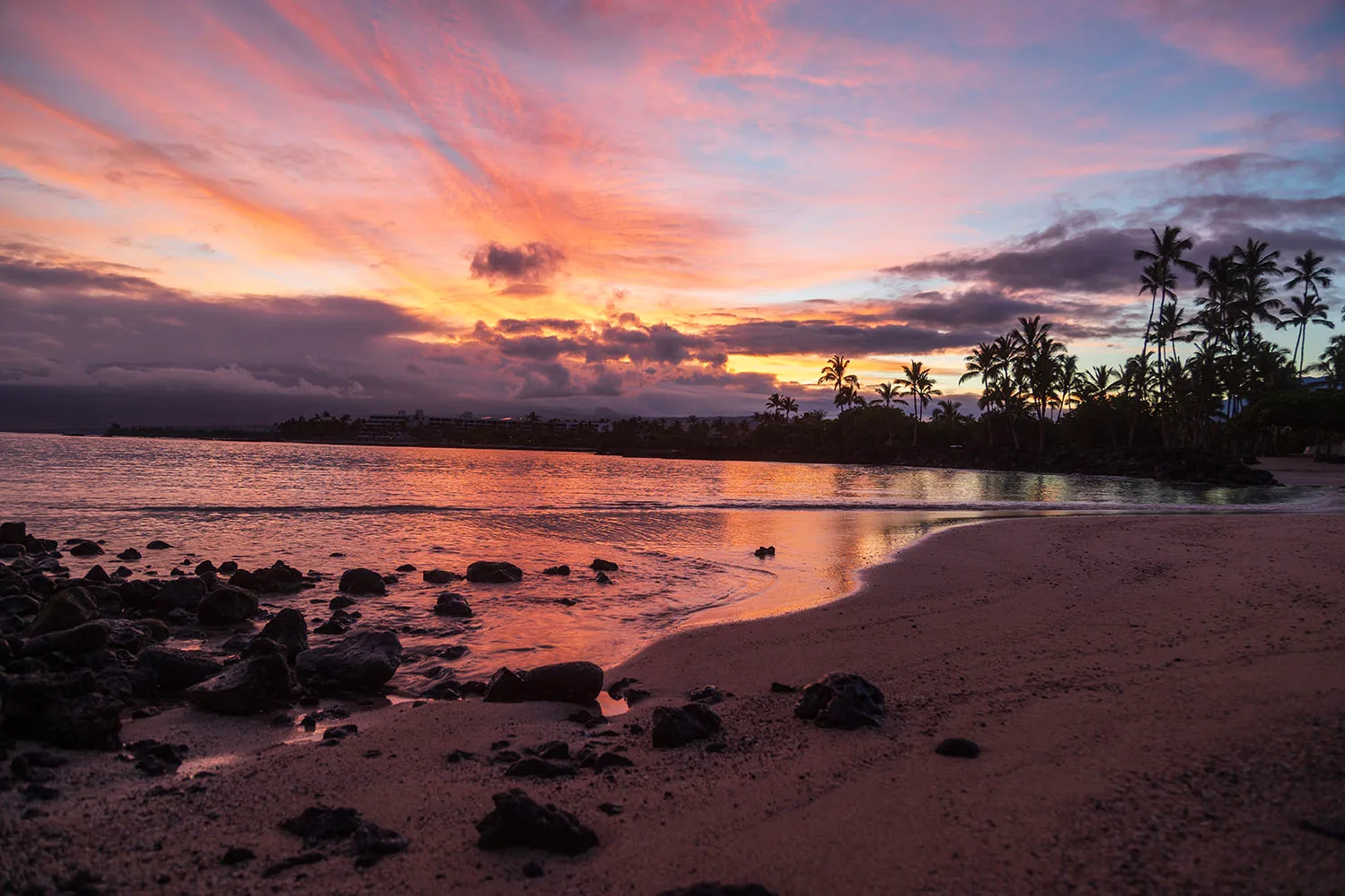 JW030 Sunset Reflections at Makaiwa Bay Sunset Reflections at Makaiwa Bay, ocean and lake and river and pier, a fine art photograph by Janell Evelyn Baca