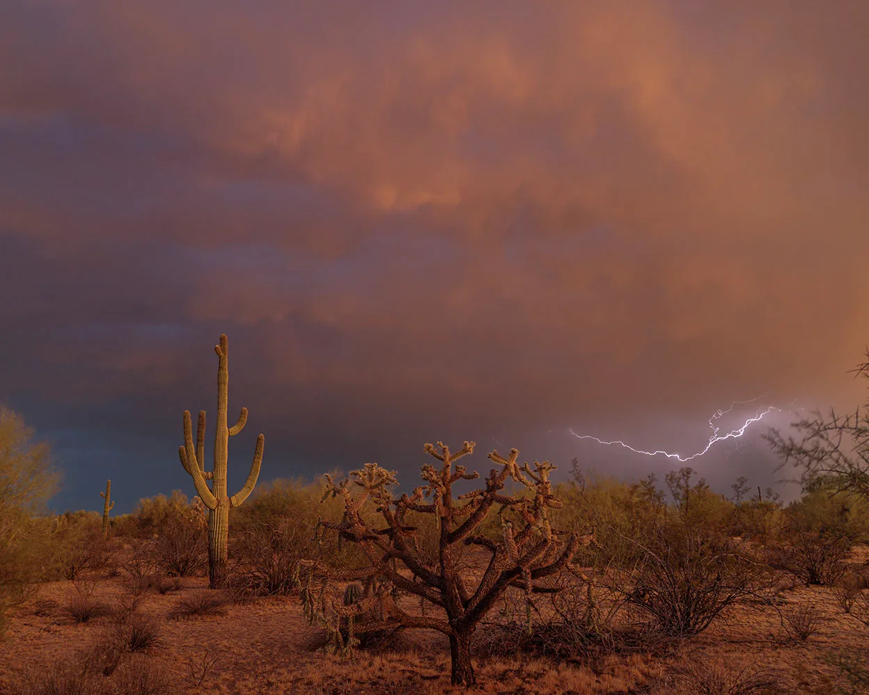 LJ040 Sunset Stormy Lightning Highway 79 Sunset Stormy Lightning Highway 79, a fine art photograph by Janell Evelyn Baca, Casa de Baca Studios, Florence, Arizona