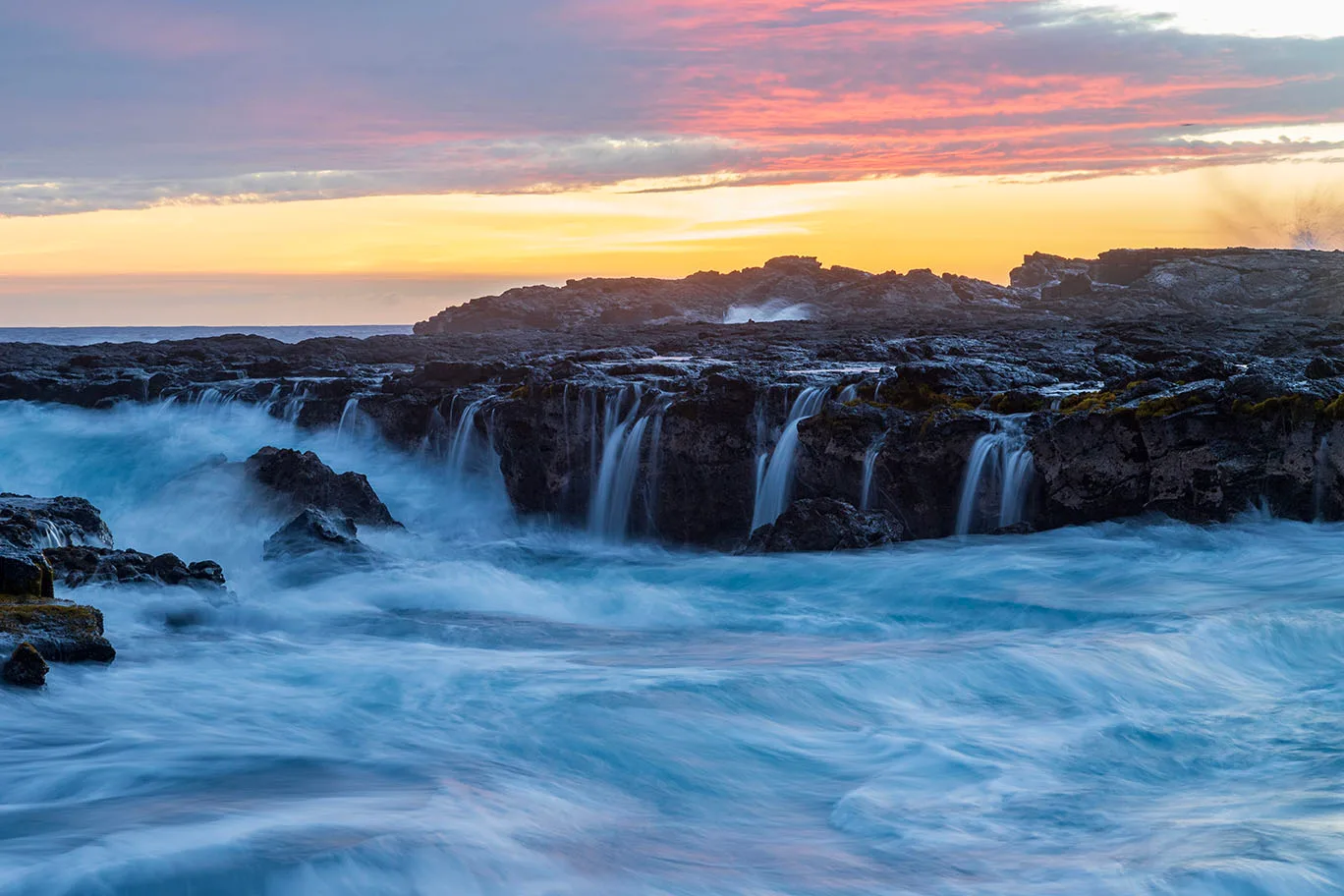 JW028 Wawaloli Beach Tide Pools Sunset Wawaloli Beach Tide Pools Sunset, ocean and lake and river and pier, a fine art photograph by Janell Evelyn Baca