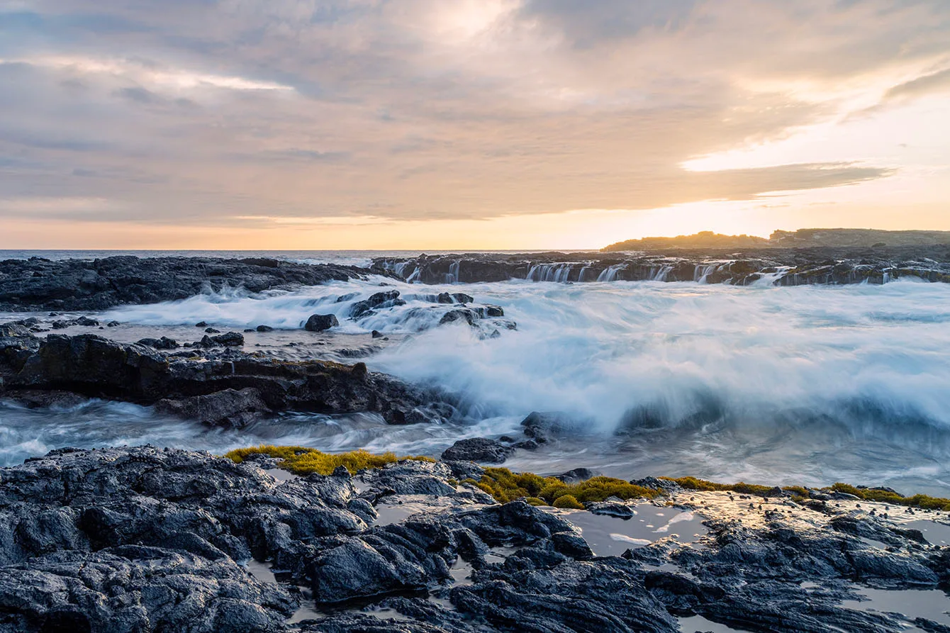 JW022 Wawaloli Beach Tide Pools Sunset Wawaloli Beach Tide Pools Sunset, ocean and lake and river and pier, a fine art photograph by Janell Evelyn Baca