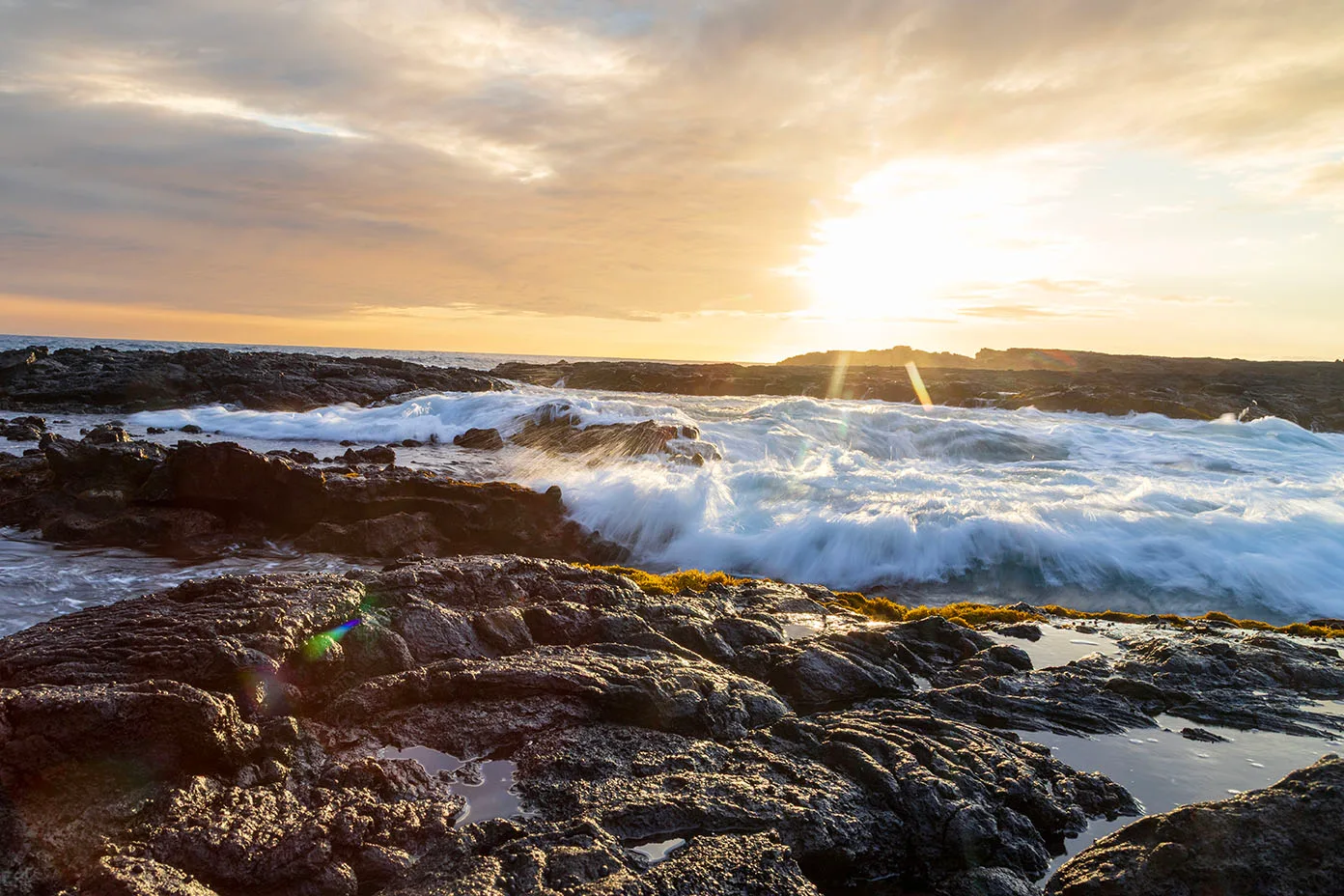 JW018 Wawaloli Beach Tide Pools Sunset Wawaloli Beach Tide Pools Sunset, ocean and lake and river and pier, a fine art photograph by Janell Evelyn Baca