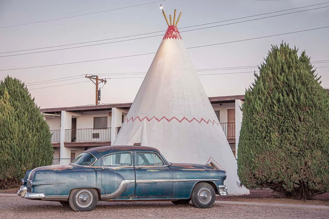 CJH05 Wigwam Motel Holbrook AZ Wigwam Motel Holbrook AZ, vehicles, a fine art photograph by Janell Evelyn Baca, Casa de Baca Studios, Florence, Arizona