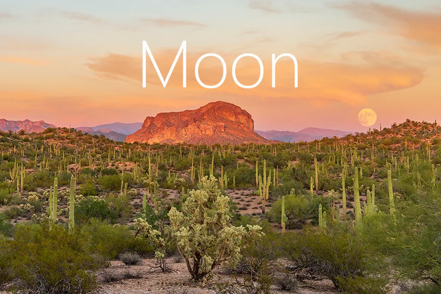 OJ002 'Buttes Moon' Florence AZ Janell, a fine art photograph by Janell Evelyn Baca, Casa de Baca Studios, Florence, Arizona